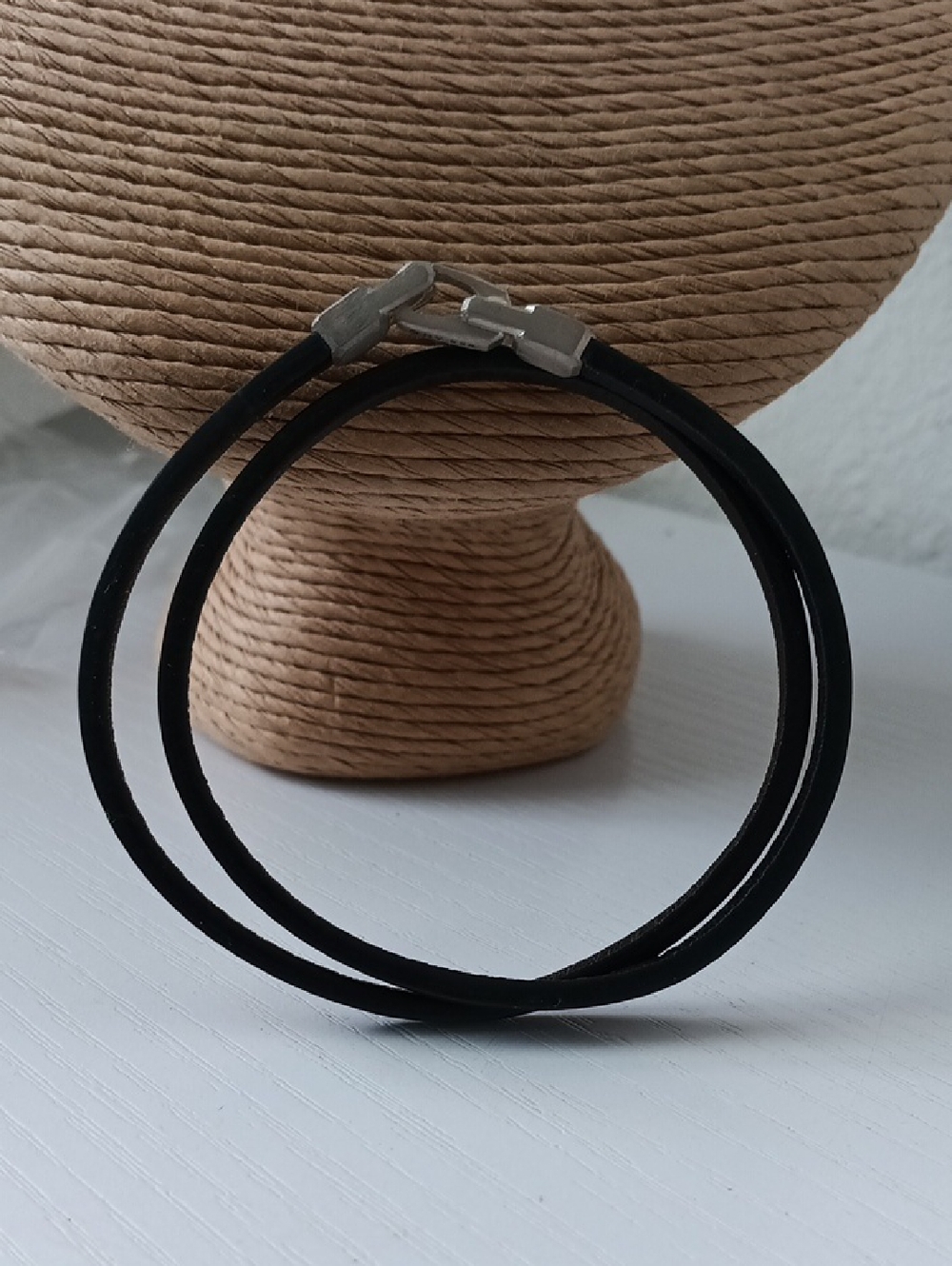 David Yurman Men's Black Steamline Sterling Silver Leather Wrap Bracelet - Picture 3 of 3